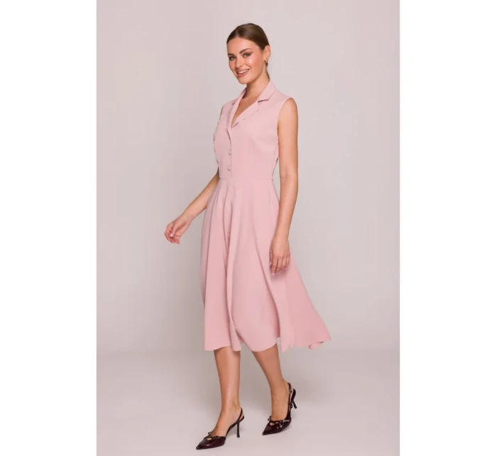 S409 Košilové šaty ve fitted střihu - pudrové
