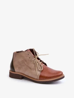 Zateplené Kožené Kotníkové Boty Na Ploché Podpatku Hnědé Moreto