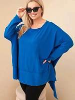 Dámská tunika Plus Size z bavlny s asymetrickým spodním lemem chaberová