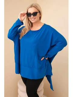 Dámská tunika Plus Size z bavlny s asymetrickým spodním lemem chaberová