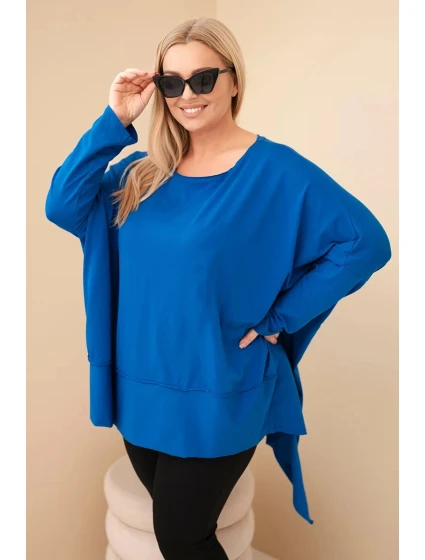 Dámská tunika Plus Size z bavlny s asymetrickým spodním lemem chaberová Dámská tunika Plus Size z bavlny s asymetrickým spodním lemem chaberová
