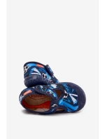 Dětské pantofle na suchý zip míčky tmavě modré model 21725234 - Milami