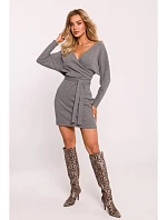 M819 Zavinovací šaty z žebrového úpletu - šedý melír