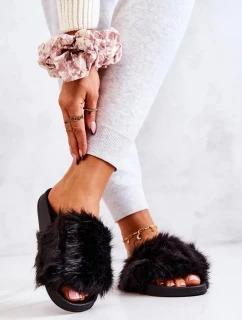 Dámské pantofle s kožíškem DZ821 Černá - Kesi