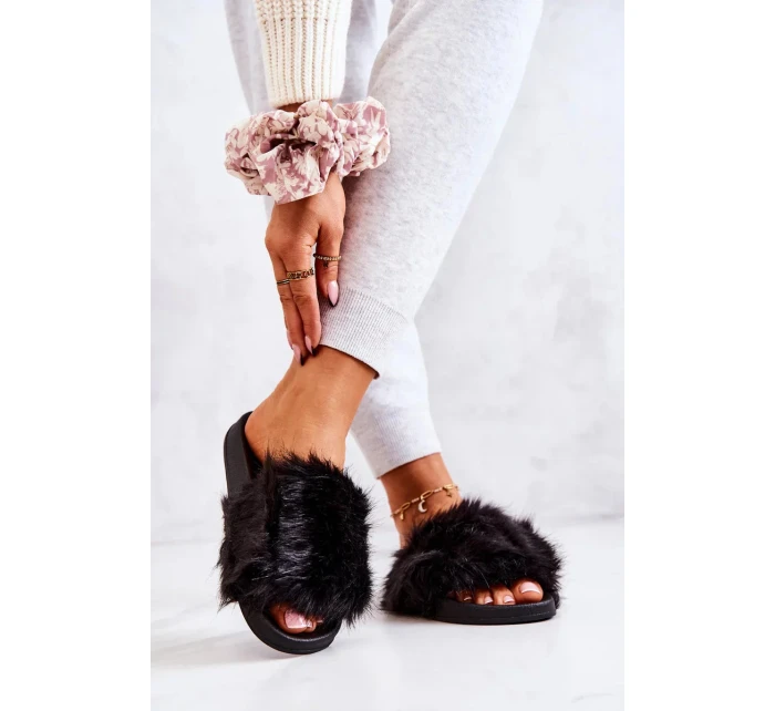 Dámské pantofle s kožíškem DZ821 Černá - Kesi Dámské pantofle s kožíškem DZ821 Černá - Kesi