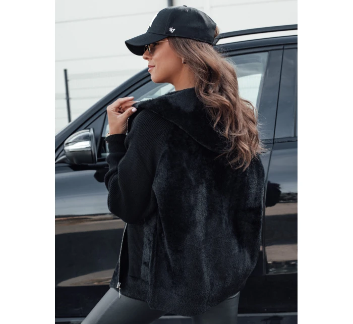 Dámská krátká bunda z alpaky KATHERINE s kapucí černá FashionStreet NY0672