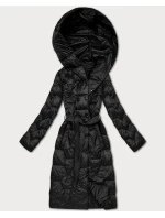 Černý prošívaný kabát s páskem Libland (LD-7806)