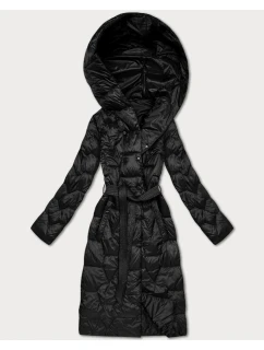 Černý prošívaný kabát s páskem Libland (LD-7806)