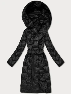 Černý prošívaný kabát s páskem Libland (LD-7806)