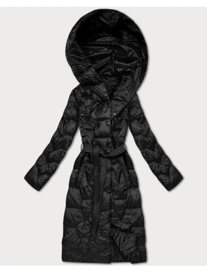 Černý prošívaný kabát s páskem Libland (LD-7806)