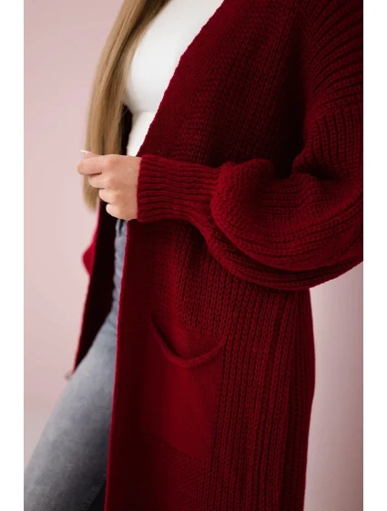 Svetr dlouhý kardigan Burgundsko Svetr dlouhý kardigan Burgundsko
