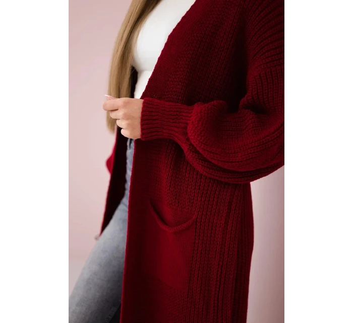 Svetr dlouhý kardigan Burgundsko Svetr dlouhý kardigan Burgundsko