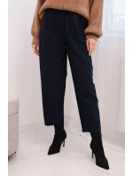 Dámské kalhoty s vysokým pasem a záhyby modré Dámské kalhoty s vysokým pasem a záhyby modré