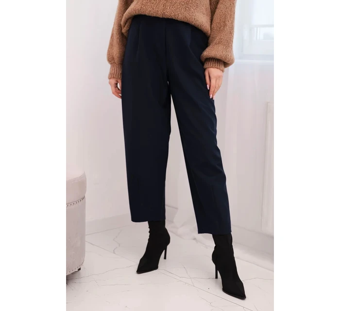 Dámské kalhoty s vysokým pasem a záhyby modré Dámské kalhoty s vysokým pasem a záhyby modré