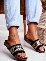 Nazouváky Na Korkové Podrážce Se Zirkony Černé-Zlaté Be Nice