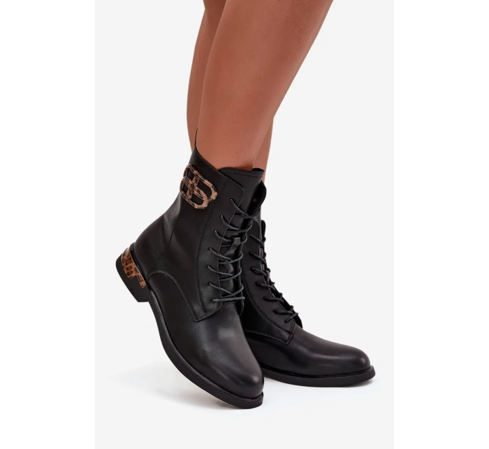 Kožené dámské kotníkové boty na plochém podpatku s ozdobou vyhřívané Artiker 57C1064 Černé