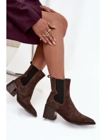 Kožené semišové dámské boty na podpatku s vyhříváním Artiker 57C0047 hnědé