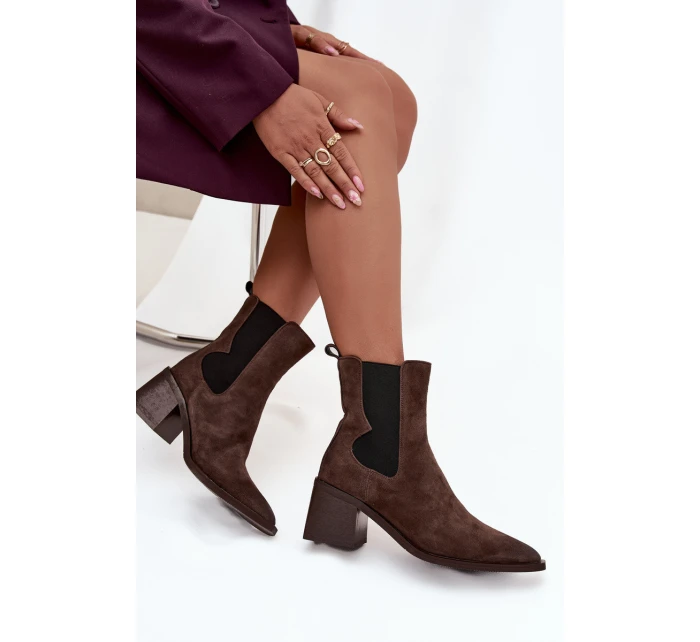 Kožené semišové dámské boty na podpatku s vyhříváním Artiker 57C0047 hnědé