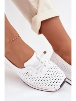 Kožené Ažurové Dámské Polobotky S.Barski LR61-7044 Bílé