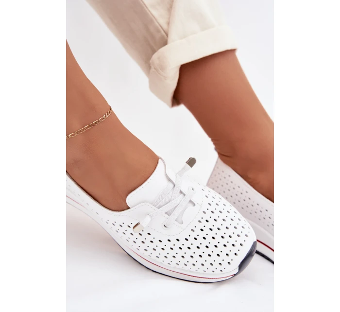 Kožené Ažurové Dámské Polobotky S.Barski LR61-7044 Bílé