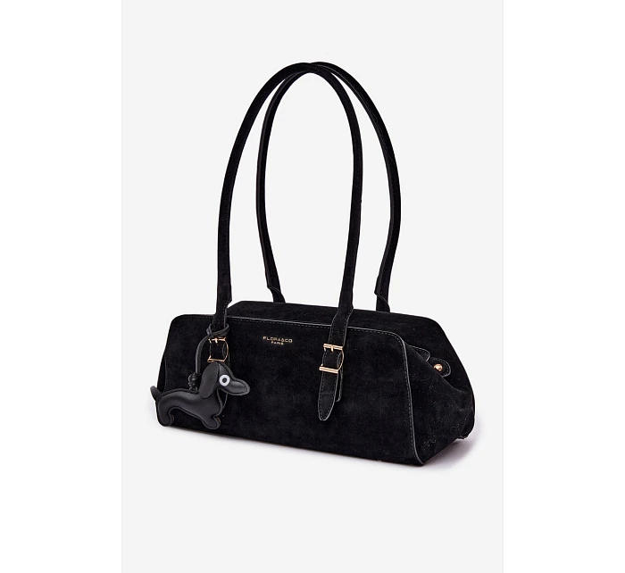 Kabelka z imitace semiše s přívěskem jezevčík černá Noely