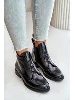 Lakované Kotníkové Boty Na Zip Zateplené Plochý Podpatek S.Barski Černé Lakované Kotníkové Boty Na Zip Zateplené Plochý Podpatek S.Barski Černé