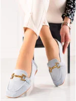 Jedinečné modré  mokasíny dámské na plochém podpatku