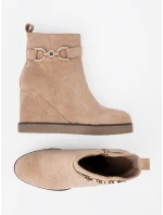 Luxusní hnědé kotníčkové boty dámské na klínku Luxusní hnědé kotníčkové boty dámské na klínku