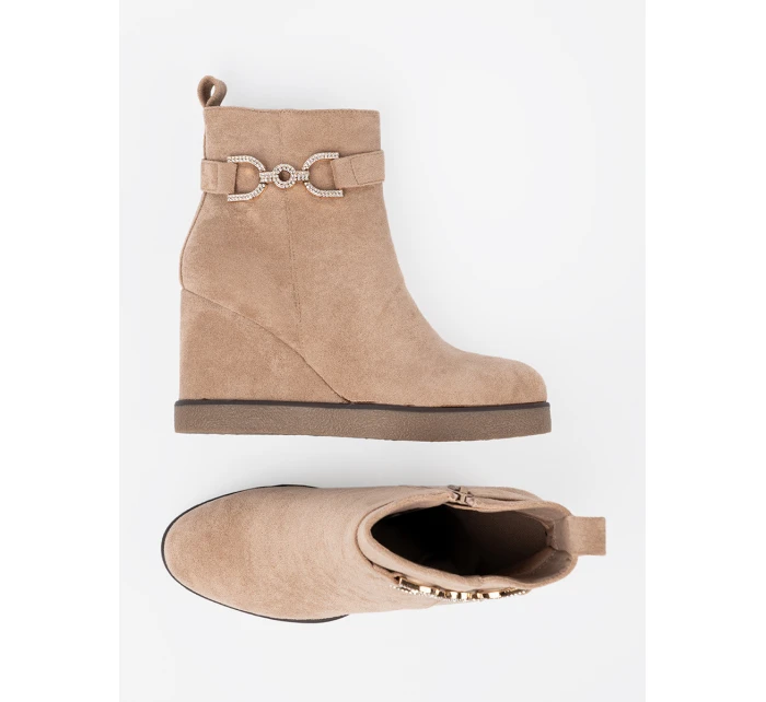 Luxusní hnědé kotníčkové boty dámské na klínku Luxusní hnědé kotníčkové boty dámské na klínku