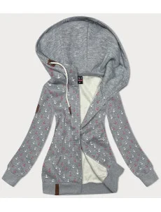 Teplá šedá rozepínací mikina se vzorem kotev (2307)