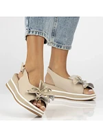 Dámské kožené sandály na platformě béžové Filippo DS7045/26