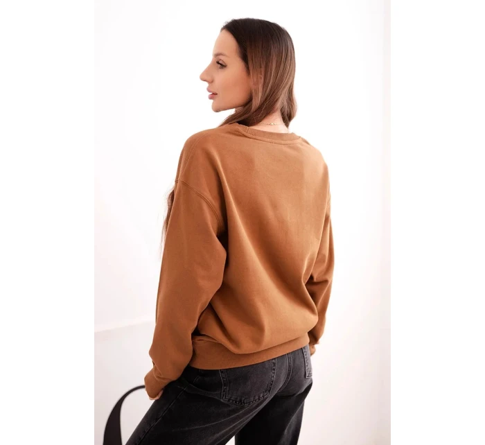 Dámská mikina z  bavlněná basic s kulatým výstřihem camelová model 21494916 - K-Fashion