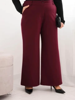 Dámské kalhoty Plus Size se širokou nohavicí a páskem čokoládové