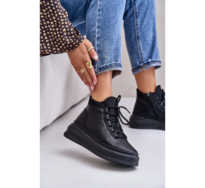 Lehké Kožené Sportovní Boty Na Platformě model 21673220 Černé - Artiker
