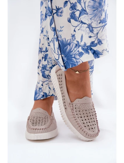 Kožené Dámské Mokasíny S  Béžové model 21691912 - VINCEZA