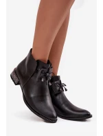 Dámské kotníkové boty z pravé kůže na nízkém podpatku Zazoo 1396 Černé