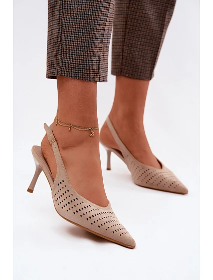 Dámské síťované sandály na podpatku z umělé semiše Béžové model 22125607 - Boto