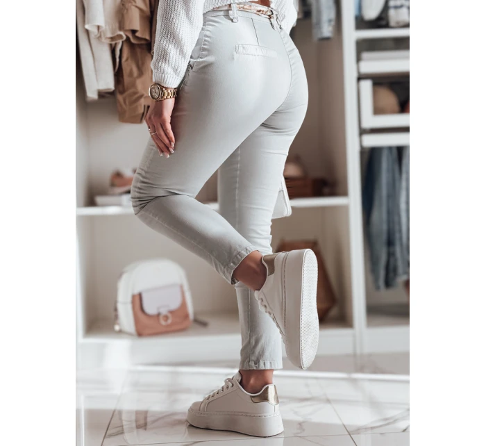 Dámské látkové chinos kalhoty s páskem ROSSALI světle šedé FashionStreet UY2534