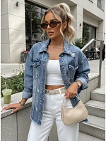 Dámská džínová bunda s odřenou modrou FashionStreet TY5687 Dámská džínová bunda s odřenou modrou FashionStreet TY5687