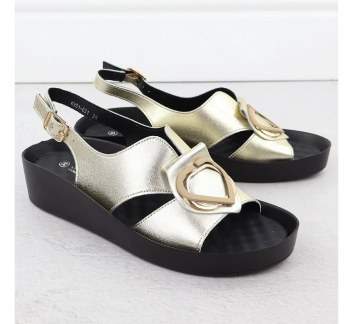 Dámské kožené sandály na platformě zlaté S.Barski KV51-031