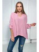Mušelínová halenka s ohrnutými rukávy světle růžová Mušelínová halenka s ohrnutými rukávy světle růžová