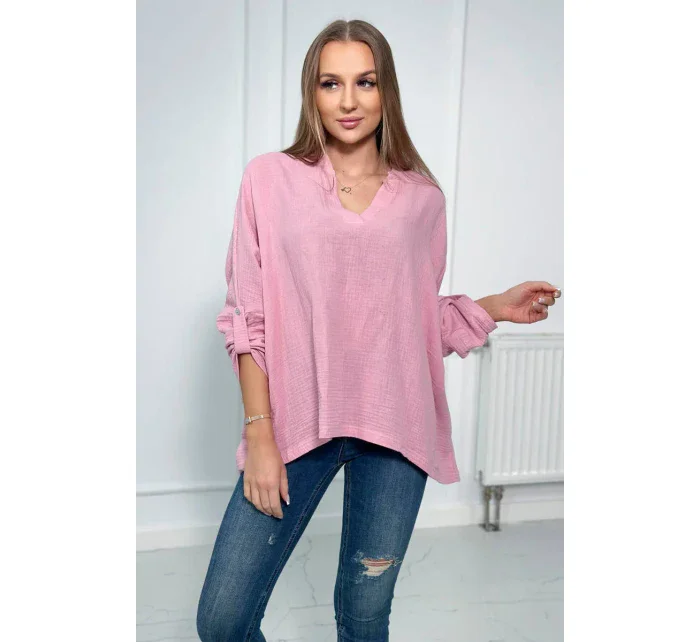 Mušelínová halenka s ohrnutými rukávy světle růžová Mušelínová halenka s ohrnutými rukávy světle růžová
