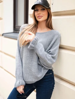 Svetr dámský z mohéru s nařasenými rukávy a výstřihem na zádech šedý