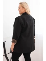 Dámská sako Plus Size s podšívkou v leopardím vzoru černá
