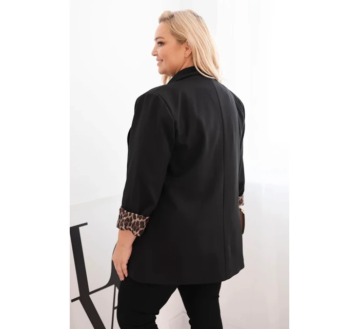 Dámská sako Plus Size s podšívkou v leopardím vzoru černá