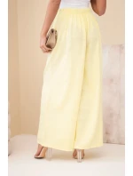Dámské široké bavlněné kalhoty s gumičkou v pase žluté Dámské široké bavlněné kalhoty s gumičkou v pase žluté
