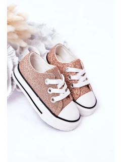 Dětské Brokátové Tenisky Růžové Zlato Bling-Bling