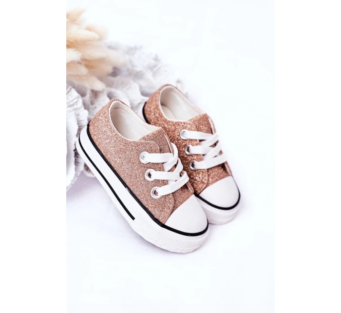 Dětské Brokátové Tenisky Růžové Zlato Bling-Bling Dětské Brokátové Tenisky Růžové Zlato Bling-Bling