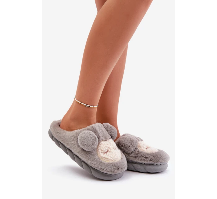 Teplé Kožené Pantofle Dámské Šedé model 21677919 - Boto Teplé Kožené Pantofle Dámské Šedé model 21677919 - Boto