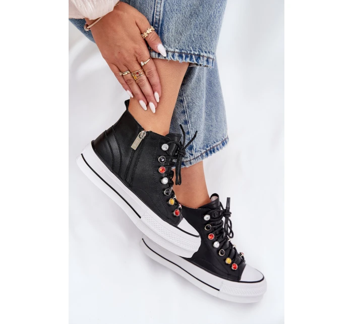 Kožené Vysoké Tenisky Dámské model 21691443 Černé - Goe